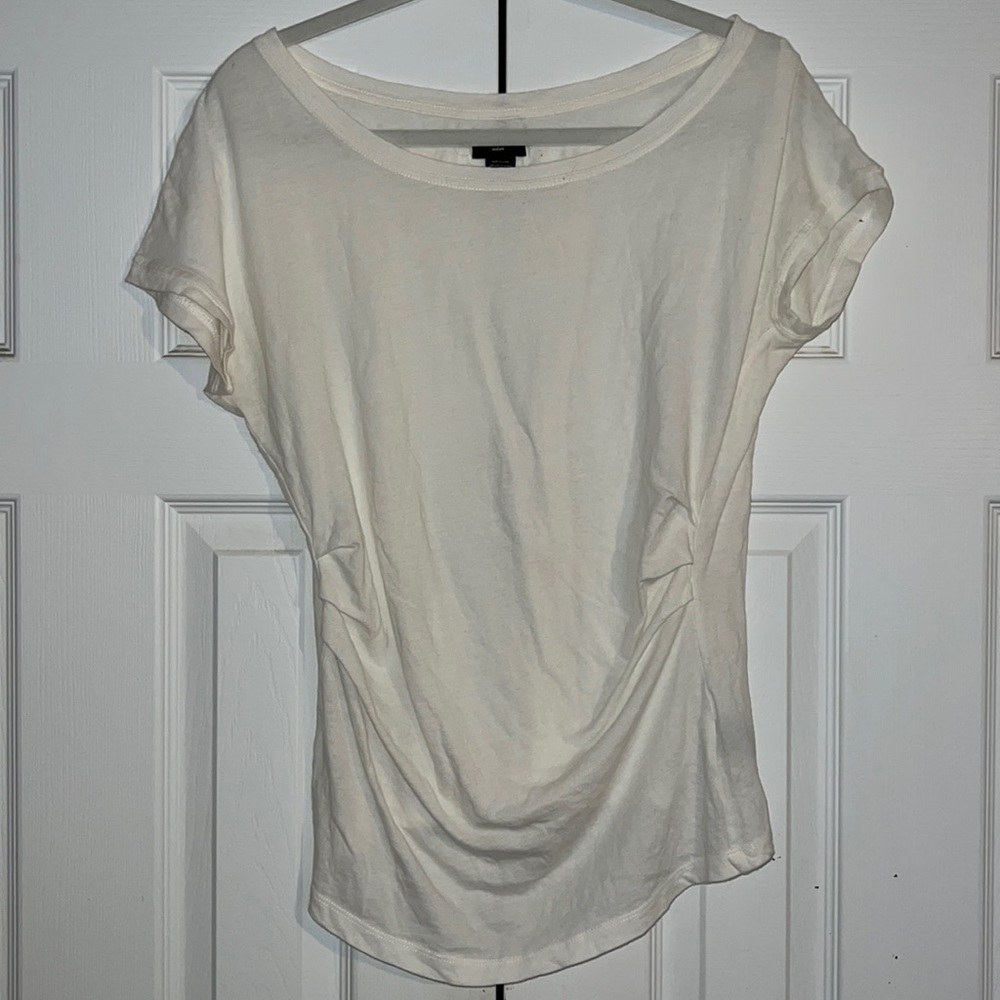 Deletta White Cap Sleeve Ruched Top